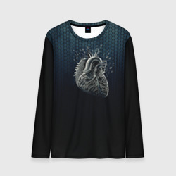 Мужской лонгслив 3D Сердце из метала на тёмно синем 