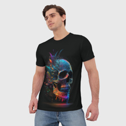 Мужская футболка 3D Красочный череп с цветами - фото 2