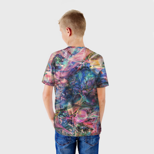 Детская футболка 3D с принтом Слияние красок, вид сзади #2