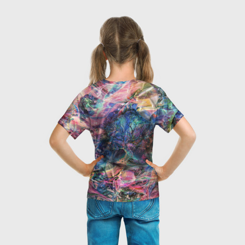Детская футболка 3D с принтом Слияние красок, вид сзади #2