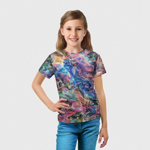 Детская футболка 3D с принтом Слияние красок, вид сбоку #3