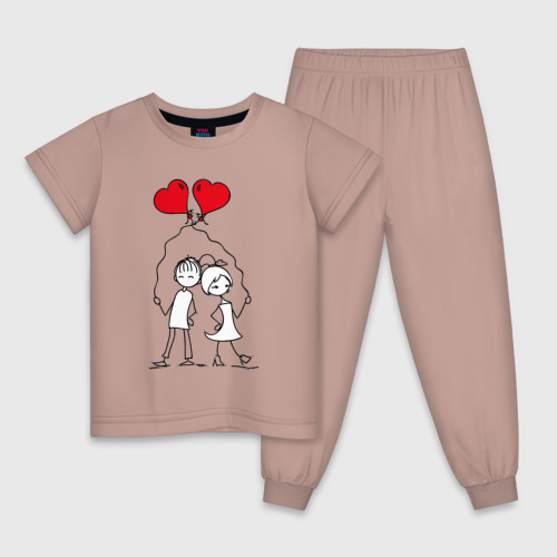 Детская пижама хлопок с принтом Влюбленные с шариками, вид спереди #2