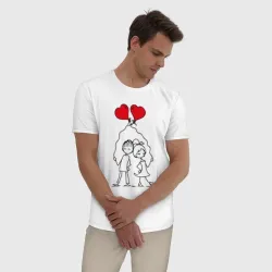 Мужская пижама с белой футболкой хлопок Влюбленные с шариками - фото 2