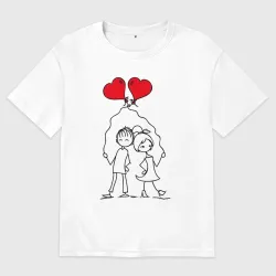 Женская футболка хлопок Oversize Влюбленные с шариками
