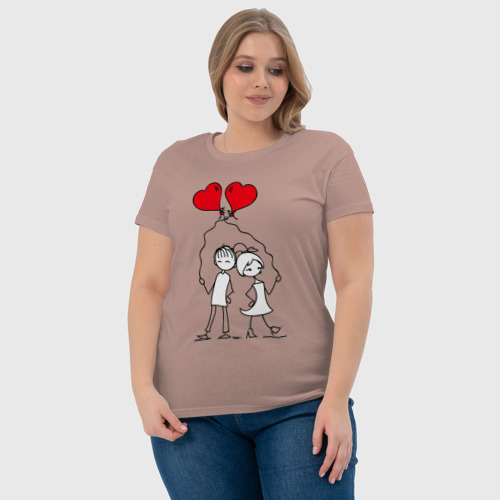 Женская футболка хлопок Влюбленные с шариками, цвет пыльно-розовый - фото 6