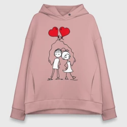 Женское худи Oversize хлопок Влюбленные с шариками