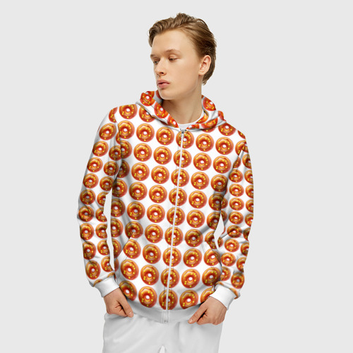 Мужская толстовка 3D на молнии Пончики паттерн, цвет белый - фото 3