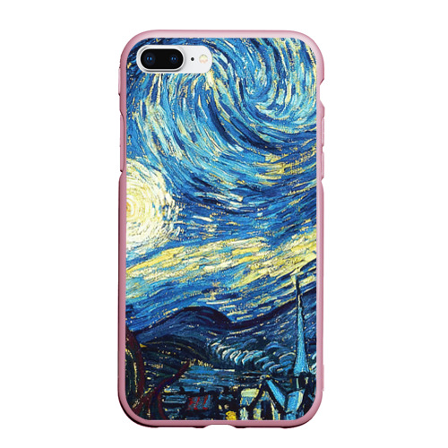 Чехол для iPhone 7Plus/8 Plus матовый Van Gogh - The starry night, цвет розовый