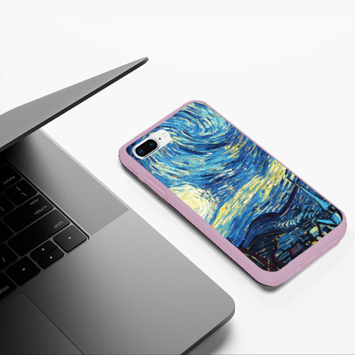 Чехол для iPhone 7Plus/8 Plus матовый Van Gogh - The starry night, цвет розовый - фото 5