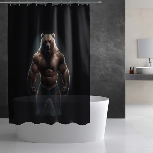Штора 3D для ванной Сильный медведь спортсмен - фото 3
