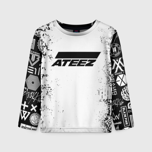 Детский лонгслив 3D Ateez black and white, цвет 3D печать