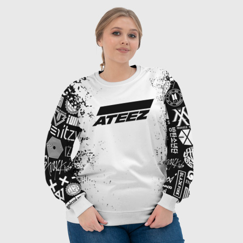 Женский свитшот 3D Ateez black and white, цвет 3D печать - фото 6