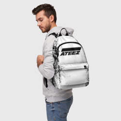 Рюкзак с принтом Ateez black and white для любого человека, вид спереди №2. Цвет основы: белый