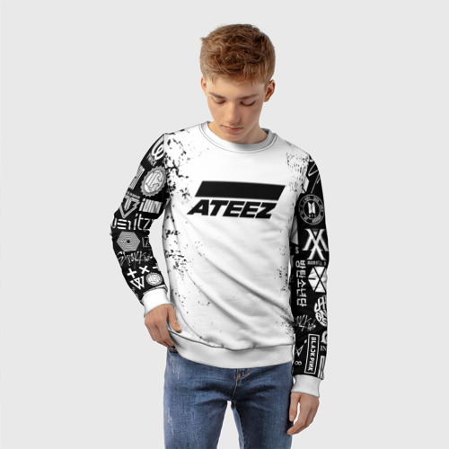 Детский свитшот 3D Ateez black and white, цвет 3D печать - фото 3