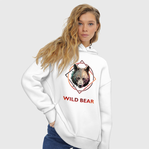 Женское худи Oversize хлопок с принтом Медведь в рамке Wild Bear, вид сбоку #3
