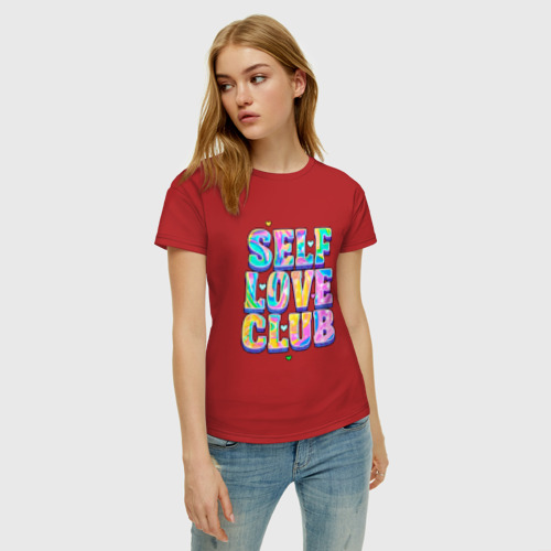 Женская футболка хлопок с принтом Клуб любви к себе, фото на моделе #1