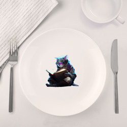 Набор: тарелка + кружка Кот ученый с книгой, Киберпанк - фото 2