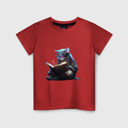 Детская футболка хлопок Кот ученый с книгой, Киберпанк