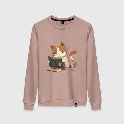 Женский свитшот хлопок Милый кот читает книгу