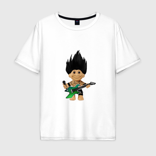 Мужская футболка из хлопка оверсайз с принтом Панк рок тролль с гитарой и микрофоном, вид спереди №1