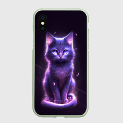 Чехол для iPhone XS Max матовый Неоновый котик в лесу
