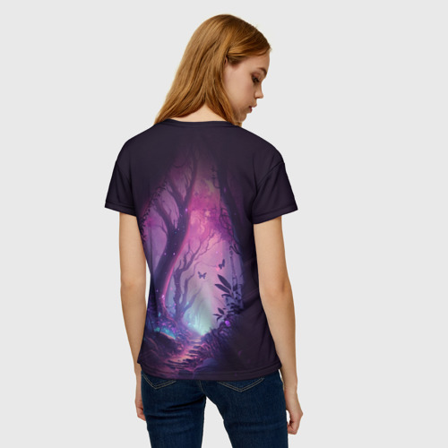 Женская футболка 3D Неоновый котик в лесу, цвет 3D печать - фото 4