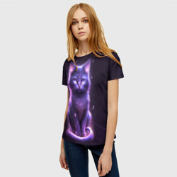 Женская футболка 3D Неоновый котик в лесу - фото 2
