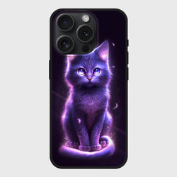 Чехол силиконовый для Apple iPhone 15 Pro матовый Неоновый котик в лесу