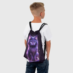 Рюкзак с принтом Неоновый котик в лесу для любого человека, вид спереди №3. Цвет основы: белый