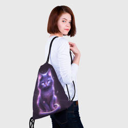 Рюкзак с принтом Неоновый котик в лесу для любого человека, вид спереди №4. Цвет основы: белый
