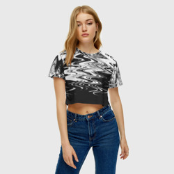 Женская футболка Crop-top 3D Чёрная вода паттерн - фото 2