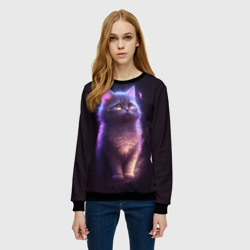 Женский свитшот 3D Неоновый котик и луна - фото 2