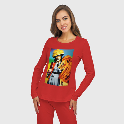 Женская пижама с лонгсливом хлопок Salvador Dali and lion - neural network, цвет красный - фото 5
