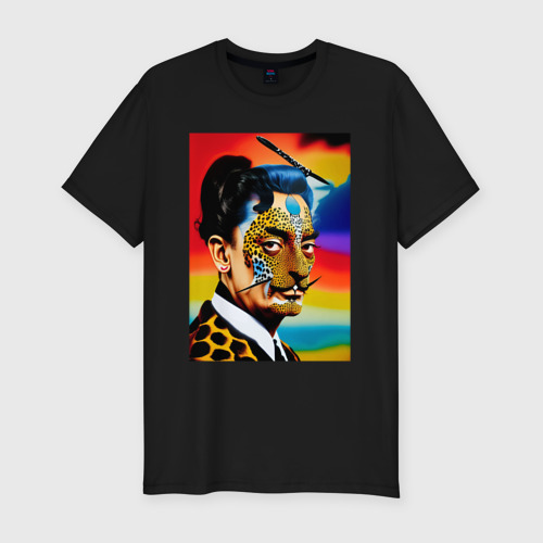 Мужская футболка хлопок Slim с принтом Salvador Dali - portrait - neural network - art, вид спереди #2