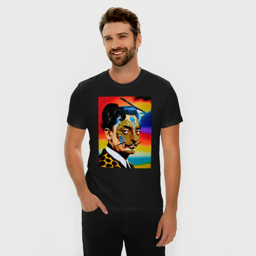 Мужская футболка хлопок Slim с принтом Salvador Dali - portrait - neural network - art, фото на моделе #1