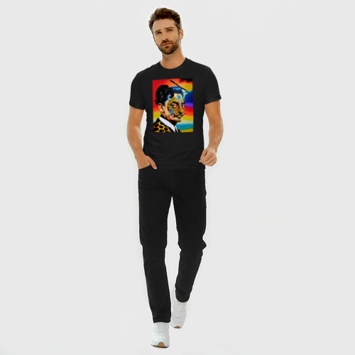 Мужская футболка хлопок Slim с принтом Salvador Dali - portrait - neural network - art, вид сбоку #3