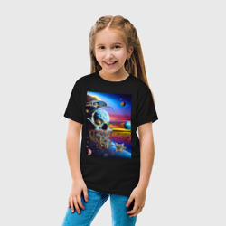 Детская футболка хлопок Иллюзия черепа - неоновый закат - нейросеть - сюрреализм - фото 2
