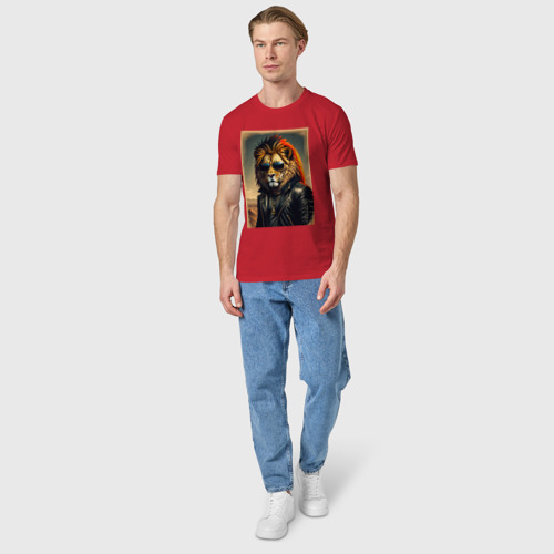 Мужская футболка хлопок Лев рокер, цвет красный - фото 5