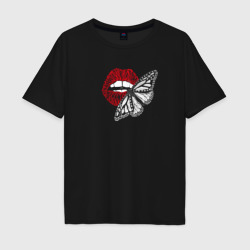 Мужская футболка хлопок Oversize Бабочка махаон и поцелуй