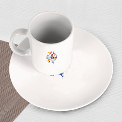 Набор: тарелка   кружка с принтом Красочная болонка для любого человека, вид спереди №3. Цвет основы: белый