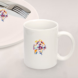 Набор: тарелка   кружка с принтом Красочная болонка для любого человека, вид спереди №2. Цвет основы: белый