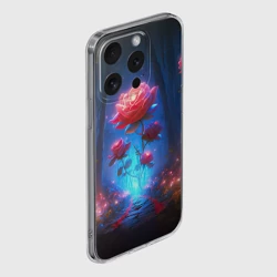 Чехол для iPhone 15 Pro силиконовый с защитой камеры Алая роза в ночном лесу - фото 2