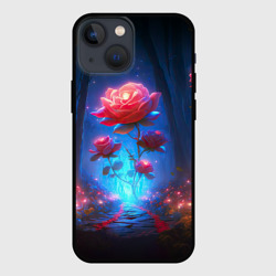 Чехол для iPhone 13 mini Алая роза в ночном лесу