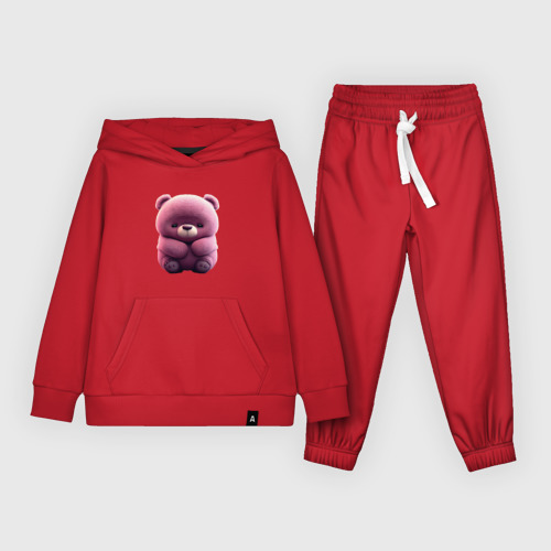 Детский костюм с толстовкой хлопок с принтом Розовый мишка, вид спереди #2