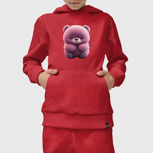 Детский костюм с толстовкой хлопок с принтом Розовый мишка, вид сбоку #3