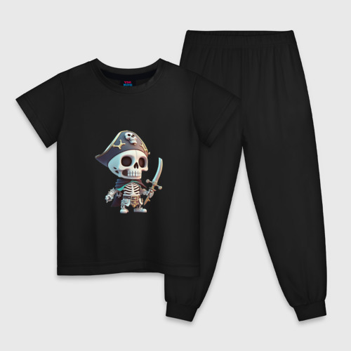 Детская пижама хлопок с принтом Пират скелетон, вид спереди #2