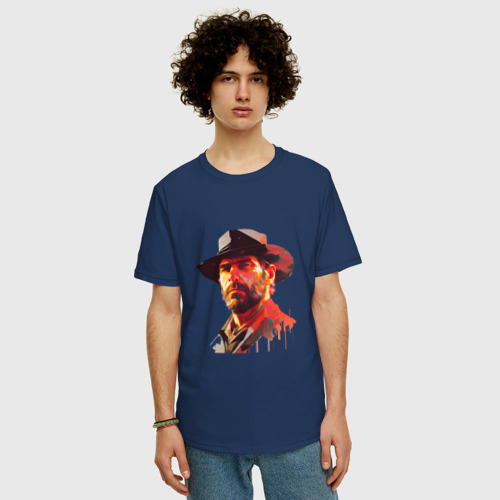 Мужская футболка хлопок Oversize Картина Артур Морган, цвет темно-синий - фото 3