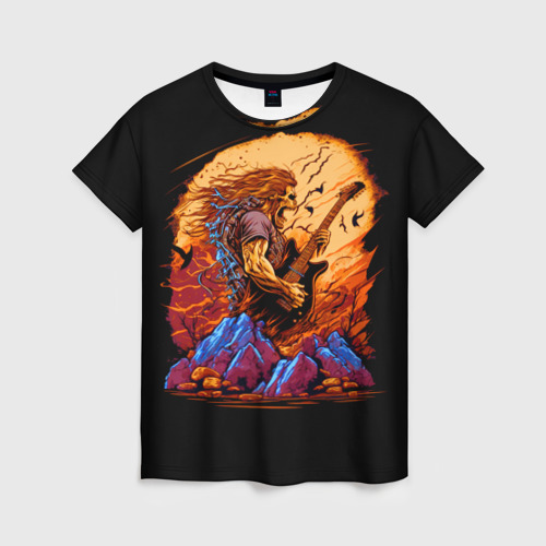 Женская футболка 3D с принтом Мощный гитарист, вид спереди #2