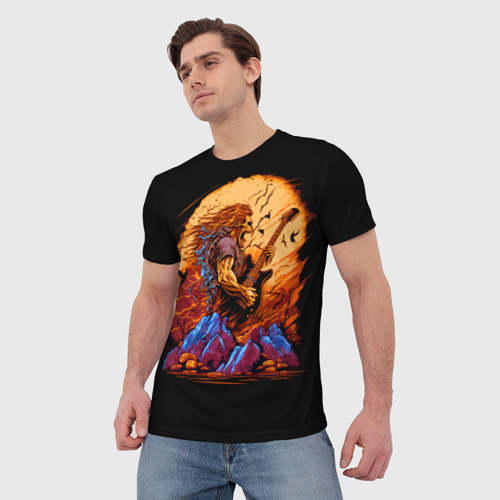 Мужская футболка 3D с принтом Мощный гитарист, фото на моделе #1