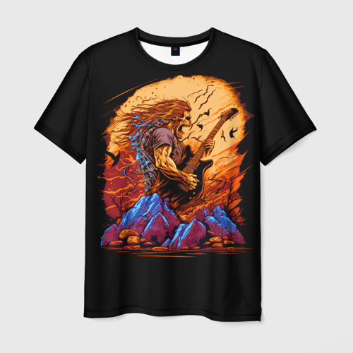 Мужская футболка 3D с принтом Мощный гитарист, вид спереди #2